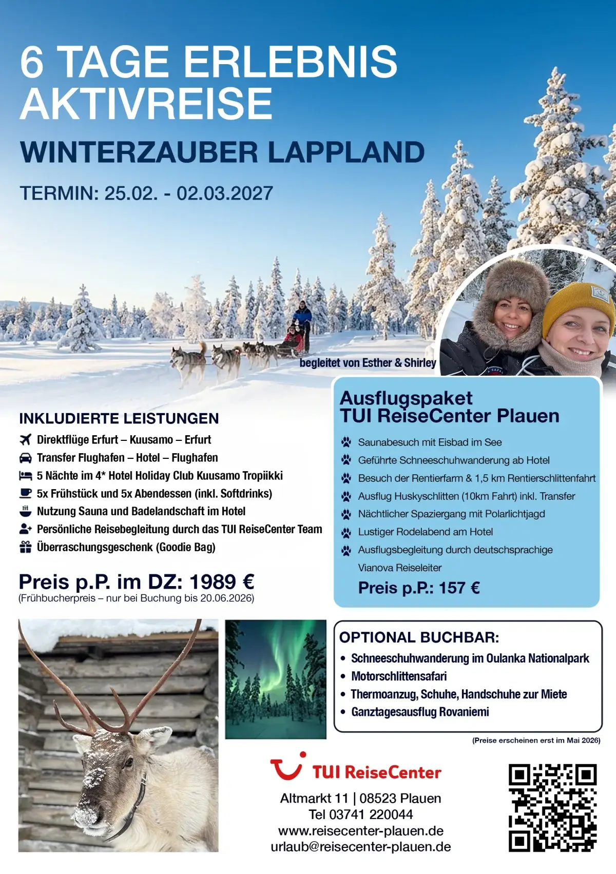 Reise-Flyer Winterzauber Lappland 2027: 6 Tage Erlebnis-Aktivreise vom 25.02. bis 02.03.2027 mit inklusiven Leistungen, Ausflugspaket und Preisen